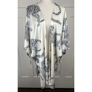 NWT Entro Women’s Black And Cream Leopard Print Kimono Drawstring Sleeve Boho